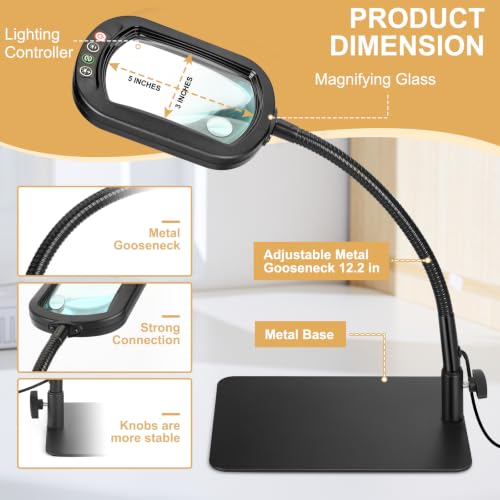 Veemagni 30X 12X Magnifying Glass with Light and Stand, Real Glass Lens - color: Black, size: 30X 12X-12.2inch