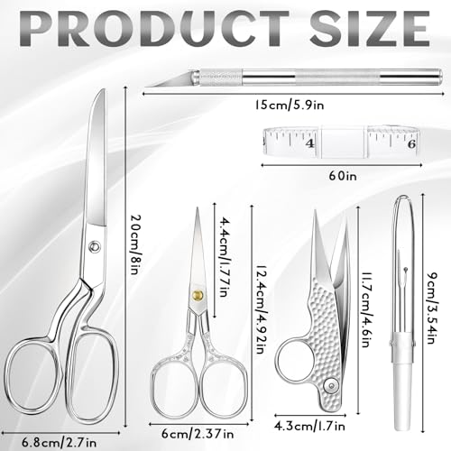 6 Pcs Fabric Scissors Tailor Sewing Shears Set 8 Inch Tailor Scissors Embroidery Knife with Carving Knife Seam Ripper for Fabric Leather Cutting Home Office Sewers Tailors Craftsmen