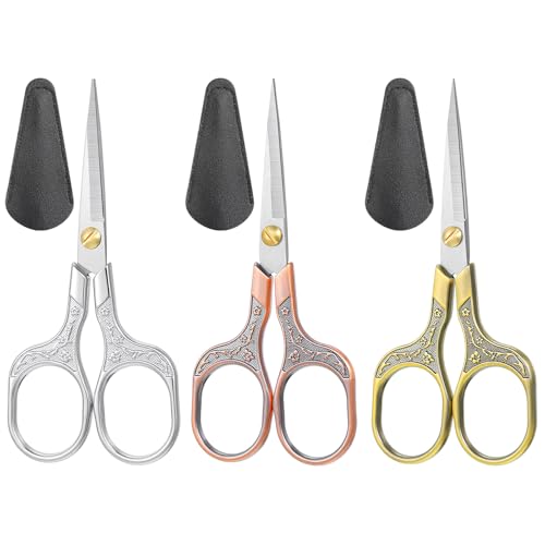 3 Pack Small Sharp Scissors, 5 Inch Precision Scissors with Cover Stainless Steel Embroidery Sewing Scissor Small Sharp Craft Scissor for Craft Wmbroidery Sewing Office Cutting