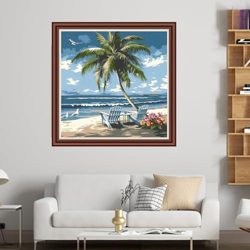 Dimensean Counted Cross Stitch Kit for Beginners, 11CT Unprinted Cross-Stitch Kit Easy Patterns Needlepoint Kit Cross Stitching Embroidery Kit Supplies-Rest by the Seaside 18x18 inch - color: DIYColor01