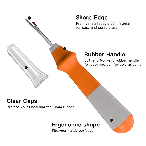 Lhedon Seam Ripper 3 PCS, Seam Rippers for Sewing, Ergonomic Grip, Colorful Large Thread Stitch Remover Tool Handy Stitch Rippers for Sewing Crafting Removing Hems and Seams - color: Orange/Rose Red/Navy Blue