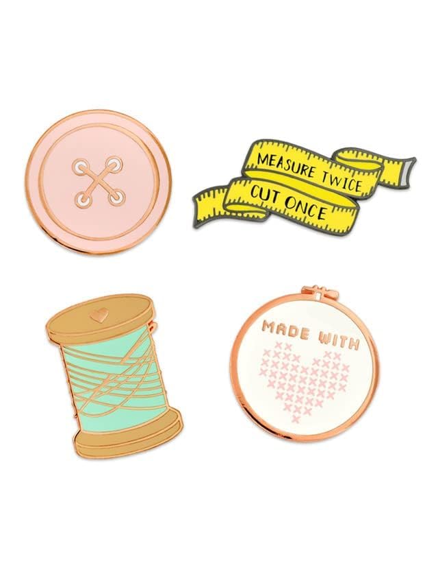 PinMart Sewing Magnetic Enamel Pin and Needle Minder - color: Sewing Set of 4 Pins Black Nickel & Copper Plated, size: Set of 4