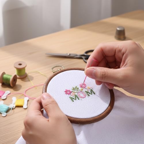 Oqqlin 12 Pcs Small Embroidery Hoop, 3 Inch Imitation Wood Embroidery Hoops Round Rubber Cross Stitch Hoop Ring for Sewing, DIY, Craft, Hanging Ornaments - size: 3 Inch