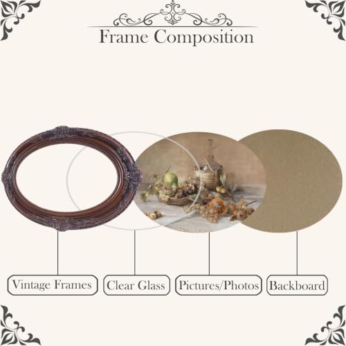 Vintage Picture Frames 4x6 Ornate Distressed Brown Antique Pictue Frames with Real Glass Cover for Wall & Tabletop Display Victorian Home Decor Gallery Wall Decor,Oval - color: Distressed Brown, size: 6X4