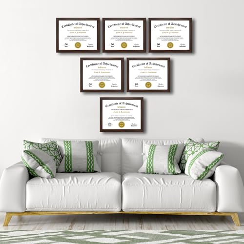 8.5x11 Picture Frames Certificate Document Frame Set of 6 with Real Glass, Diploma Frame for Wall Gallery or Tabletop display in Walnut - color: Walnut, size: 8.5x11(set of 6)