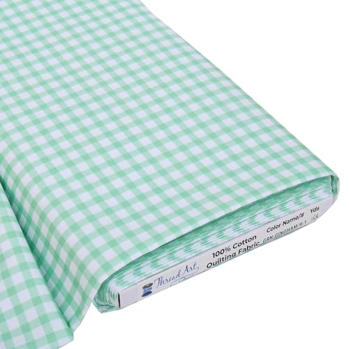 Threadart Spring Picnic Green Gingham Cotton Quilting Fabric - 10 Yard Cut - color: Green Gingham 1, size: 10 YARD CUT