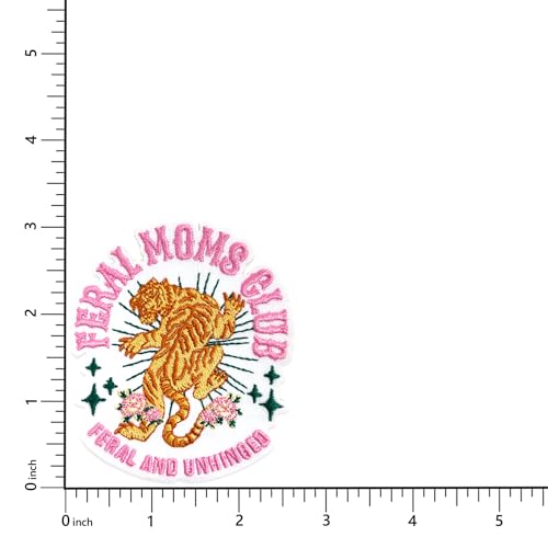 Feral Moms Club Patch, 2.75" x 3”, 2-Pack, Embroidered Iron-On for Hats, Bags, Jackets - color: Feral Moms Club