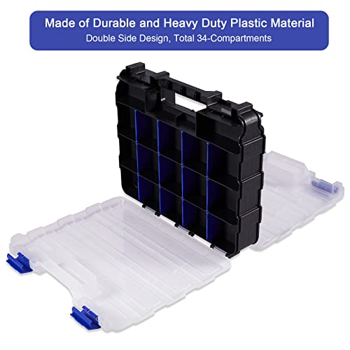 Small Parts Storage Case Tools Box Organizer Double Side 34 Compartments Hardware Organizers with Removable Plastic Dividers for Screws Nuts Nails Bolts - color: Blue, size: 1 PACK