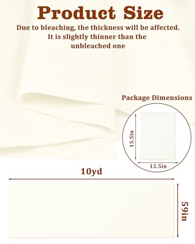 FIVEIZERO 100% Cotton Muslin Fabric by The Yard,59in x 10yd Cream Bleached Cotton Muslin Cloths–Medium Weight Beige Calico Fabric for Sewing,Quilting,Embroidery,Crafts & Apparel Projects - color: Cream, size: 10 yards bolt