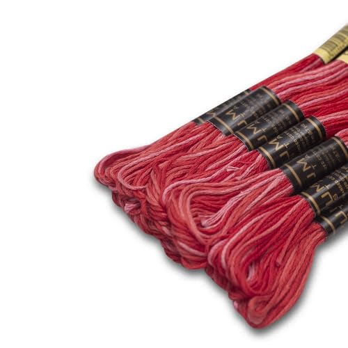 Pack of 12 Premium Embroidery Thread | 100% Egyptian Cotton Premium Skeins | Cross Stitch Embroidery Floss | Oeko TEX Certified | Ideal for Arts & Crafts (Red Variegated 1203) - color: Red Variegated 1203