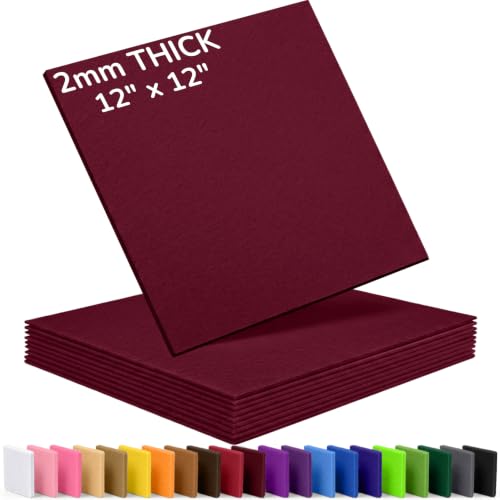 2mm Stiff Felt Sheets 12" X 12" (10 Pack, Dark Red) - color: Dark Red