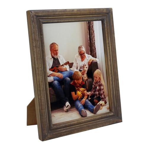 CVHOMEDECO. 8x6 Picture Frame Made of Solid Wood High Definition Glass Rustic Antique Designs Small Photo Frame for Tabletop Display and Wall Mounting, Distress Brown - color: Distress Brown B, size: 6" X 8"