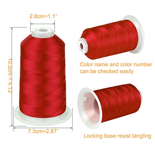 Simthread - 33 Selections - Various Assorted Color Packs of Polyester Embroidery Machine Thread Huge Spool 5500Y for All Purpose Sewing Embroidery Machines - #800 Red - color: 3 Red