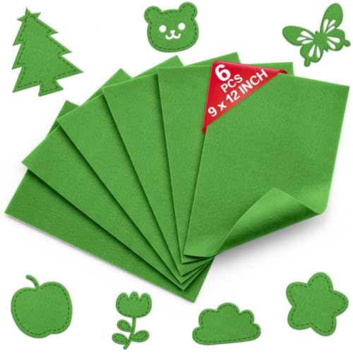 Emerald Green Soft Felt Sheets for Crafts, 9" x 12", 1.6mm Thick, 6 Pcs - color: Emerald Green