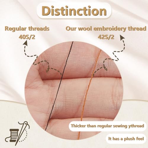 42S/2 Wool Embroidery Thread 1500m Fibers Embroidery Floss Hand Sewing Thread Sewing Machine Kit Needlepoint Thread for Sewing DIY Craft Cross Stitch Threads (Light Brown) - color: Light brown