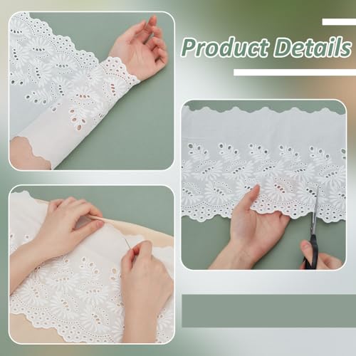 FINGERINSPIRE 3 Yards Ivory White Eyelet Cotton Trim 9inch Wide Cotton Lace Floral Embroidery Lace Trim Wavy Edge Floral Cotton Lace Ribbon for Sewing Dresses Clothes Bag Pets Clothes Decoration