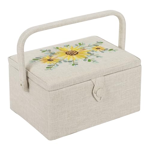 Hobby Gift Medium Sewing Box Organiser - color: Embroidered Eucalyptus