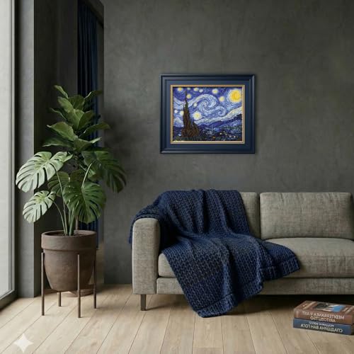 Povitrulya Counted Cross Stitch Kit for Adults 'Starry Night' by Vincent Van Gogh - Impressionist Art - Embroidery Set with Pattern, Famous Painting Design
