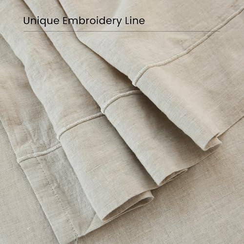 100% French Linen Pillowcases with Embroidery - Pack of 2 - Washed Solid Color Natural Flax Soft Breathable - Linen, 20'' x 30'' - color: Linen, size: 20''x30'' - Embroidery