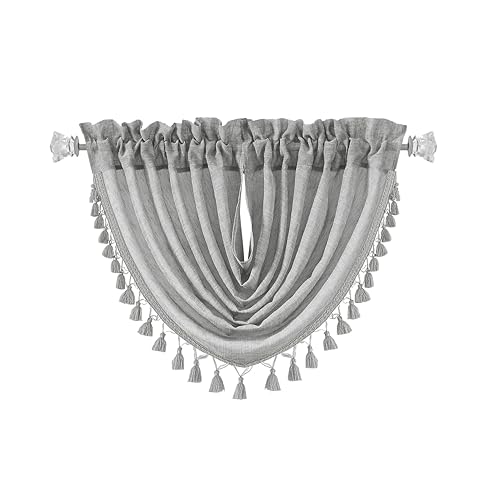 Silver Gray Solid Waterfall Valance with Tassel Accessories, 56"Wx38"Lx1 - color: Silver Gray, size: 56"W x 38"L (Pack of 1)