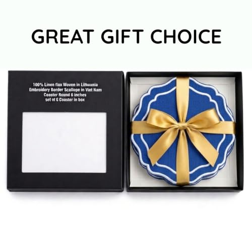 Linen Coasters for Drinks, Set of 6, 6 inch, Royal Blue - color: 1251 - Royal Blue, size: 6 inches