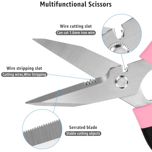 BoFuYuan Utility Scissors All Purpose heavy duty 8-Inch Pink - color: Pink