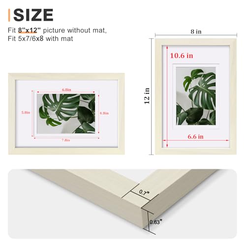 Egofine 8x12 Picture Frame Made of Solid Wood with Plexiglass, Display Pictures 5x7/6x8 with Mat or 8x12 Without Mat for Tabletop and Wall Mounting, Beige - color: Beige, size: 8x12