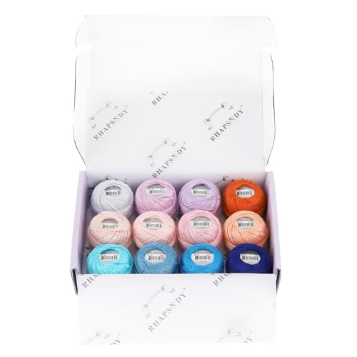 Rhapsody Pearl Cotton Thread Size 8 Crochet Thread Perle 12 Balls Set Egyptian Cotton Mercerized Hand Knitting, Embroidery, Cross-Stitch, Sewing, Needlepoint, DIY, Quilting (Set Azure Delight) - color: SET Azure Delight