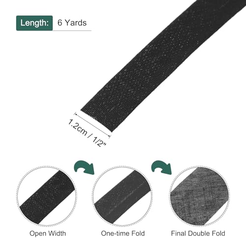 MECCANIXITY 1/2 Inch Double Fold Bias Tape Polyester Continuous Bulk Bias Tape for Sewing, Seaming Quilting Hemming Binding Crafts (Black 6 Yards) - color: Black, size: 1/2 Inch x 6 Yards
