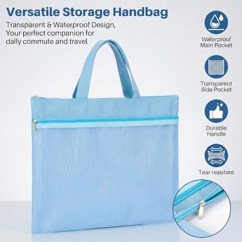 MAQIHAN Mesh Zipper Pouch with Handle - Reusable Double Pocket File Bag