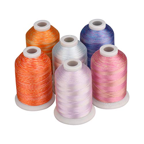 Simthread 6 Colors Polyester Variegated Embroidery Machine Thread 1100 Yards (1000M) for Decoration Babylock Singer Brother Janome Pfaff Bernina Husqvarna Embroidery and Sewing Machines - Sunset - color: Sunset