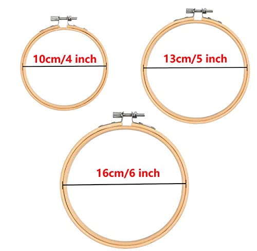 Cldamecy 3 Pieces Embroidery Hoops 4/5/6 inch,Round Bamboo Adjustable Frame Circle Ring Hoops for Embroidery,Cross Stitch,Ornament and Art Craft Sewing - style: 4/5/6 Inch