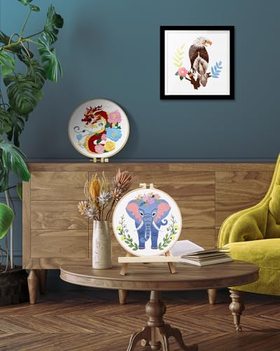 TINDTOP Embroidery Kit for Beginners Adult, Elephant Embroidery Kit for Beginners Include Embroidery Cloth Hoops Threads for Craft Lover Hand Stitch with Embroidery Skill Techniques - color: Elephant