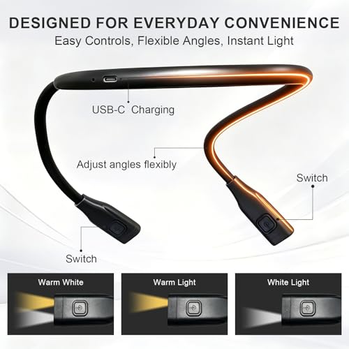 Neck Reading Light, Lightweight Rechargeable Book Light - style: Gently