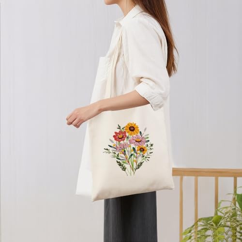 Huacan Embroidery Canvas Bag Kits for Adults Beginner Stamped Flowers Pattern DIY Cross Stitch Printed Flower Stitching Sewing Kit - color: Flower 4