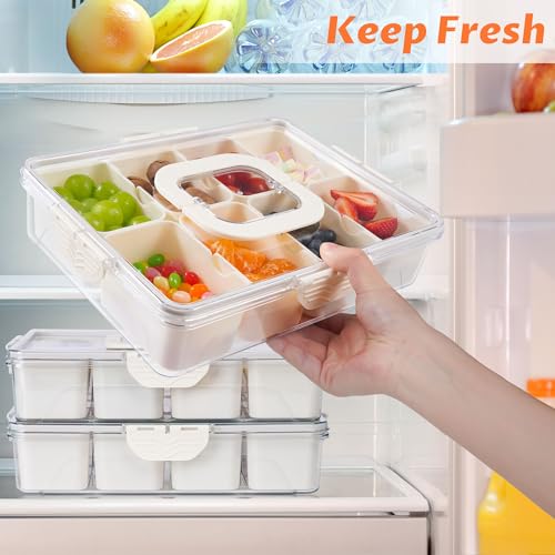 Snackle Box Container Dishwasher Safe Divided Serving Tray with Lid Handle
