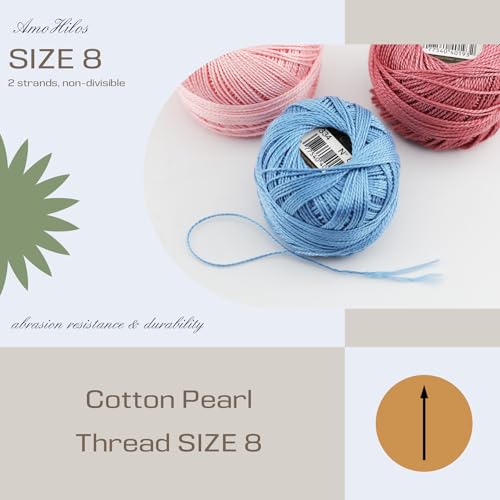 Size 8 Double Mercerized Egyptian Long Staple Cotton Pearl Thread 12 Gradient Colors per Box 5 Grams Ball Rainbow Color Embroidery Thread for Crochet Cross Stitch Hand Embroidery (12R) - color: 12R