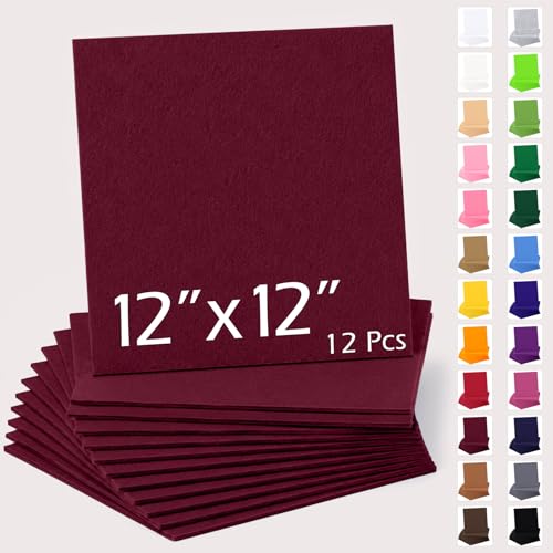 12" x 12" Felt Sheets for Crafts, 2mm Stiff Felt Fabric (12 Pcs), Burgundy - color: Burgundy