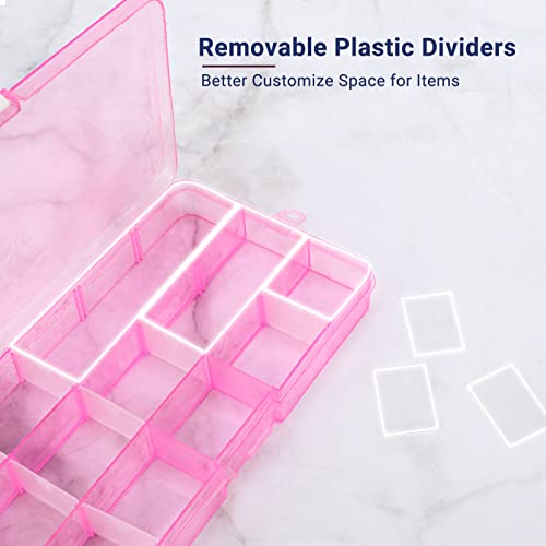 Cosics 10pcs Fake Nail Storage, 15-Grid Small Plastic Rhinestone Organizer Box, Acrylic False Nail Tips Container, Jewelry Display Holder, Tackle Hair Art Craft Accessories Empty Case with Dividers - color: 10PCS-Blue Buckle & Red Buckle & Pink & Orange &