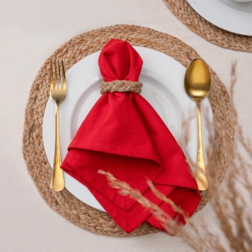 Blue Needles Solid Cloth Napkins 100% Cotton Set of 6-18 x 18 Inches - color: Red, size: 18" x 18" (Set of 6)