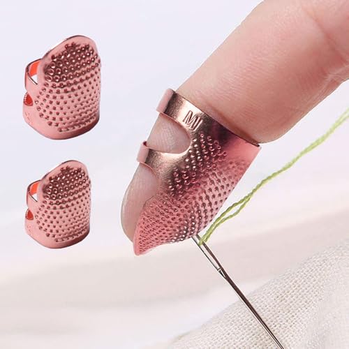 2 Pack Adjustable Metal Sewing Thimbles S+M – Finger Protector for Quilting Embroidery Needlework and DIY Craft Safety Use - color: 2 Rose Gold