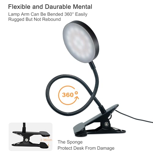 Desk Lamp, 8W 66 LED Reading Light for Bed,Eye Caring Metal Clip Lamp Black - color: Black