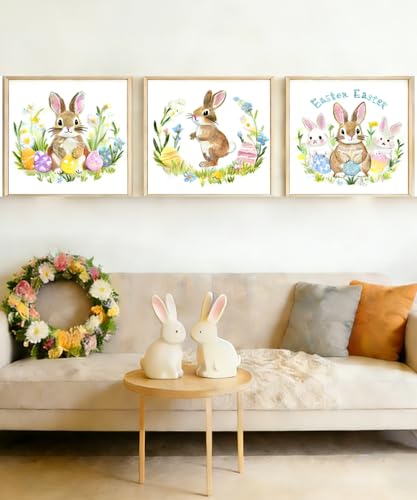 ELTONGUU Embroidery Kit for Beginners Adult, Rabbit Pattern Embroidery Kit Easter Themed Include Embroidery Cloth Hoops Threads, Cross Stitch Kits for Craft Lover Hand Stitch - color: 3 Rabbit