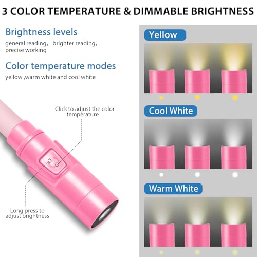 Lightweight Wearable Neck Lamp for Night Reading & Travel, Pink - color: Pink