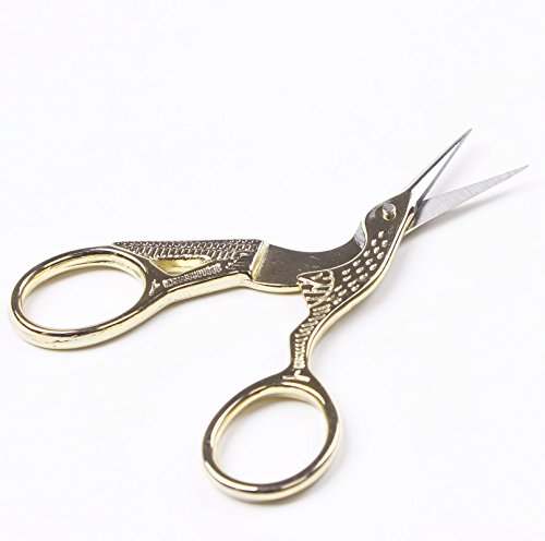 BIHRTC 3.6" Gold Stork Stainless Steel Small Sewing Shears for DIY Craft