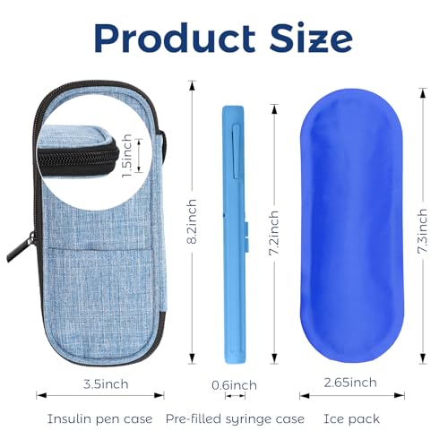 sijidou Insulin Cooler Travel Case with 80g TSA Approved Ice Pack for Diabetes Drug & Insulin Pen Insulated Cooling, Equipped with 2 Pre-filled Syringe Holder Case, Suitable for Dialy Life and Trips - size: Blue