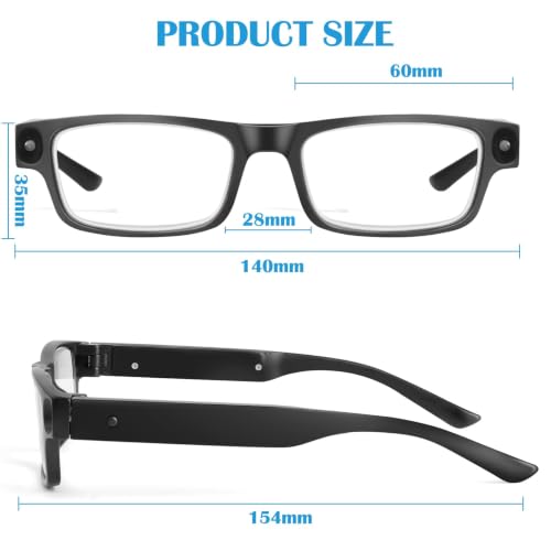 200% Magnifying Glasses with Light, USB Rechargeable LED Reading Glasses - color: Black