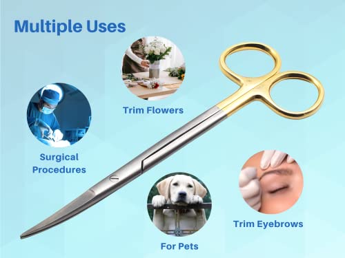 ARTMAN INSTRUMENTS Surgical Scissors 5.5 Inches – Curved, Gold Plated Handle, Tungsten Carbide Inserts, Extra Sharp & Durable for Precision Cutting, Ideal for Surgery, Crafts & Hobbies