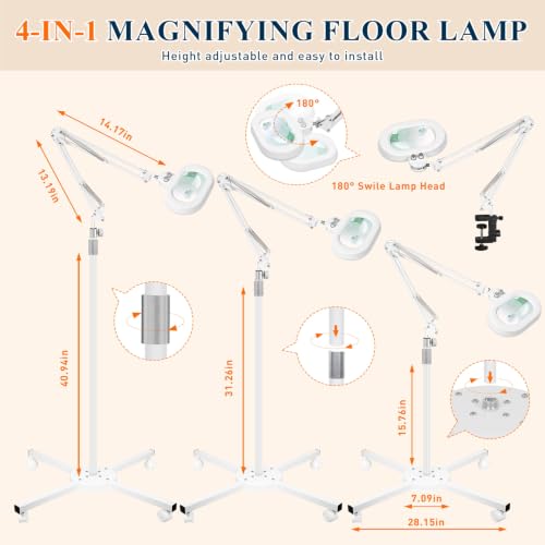 2200 Lumens 12X 30X Esthetician Magnifying Lamp, 3-Axis Magnifier - color: White, size: 12X 30X