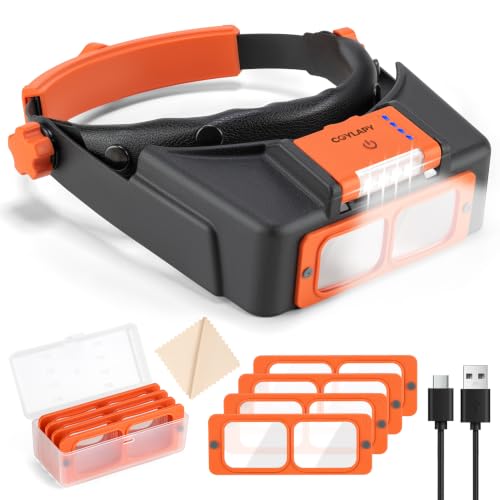 COYLAPY Headband Magnifier with Light, 1.5X-3.5X Magnifying Glasses - color: Orange